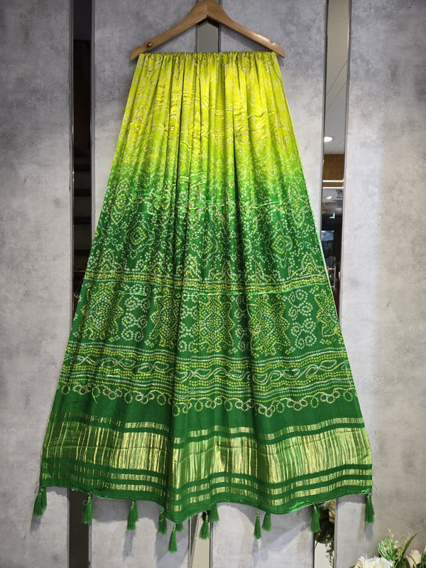 Pure Silk Shaded Digital Print Dupatta with Silk Tissue Pallu with Handwork (Wedding Special) - Leheriya