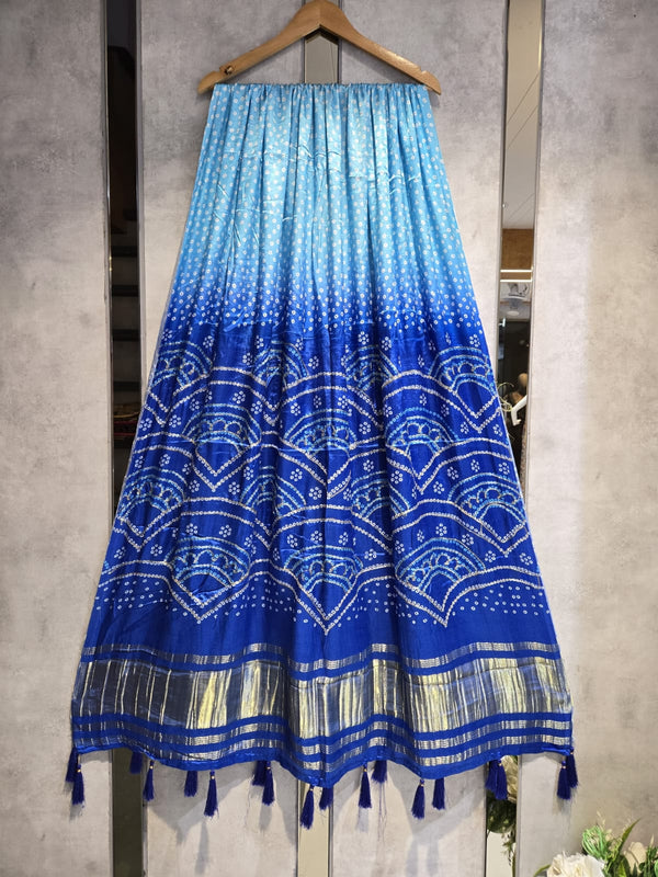 Pure Silk Shaded Digital Print Dupatta with Silk Tissue Pallu with Handwork (Wedding Special) - Leheriya