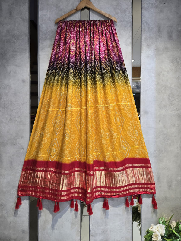Pure Silk Shaded Digital Print Dupatta with Silk Tissue Pallu with Handwork (Wedding Special) - Leheriya