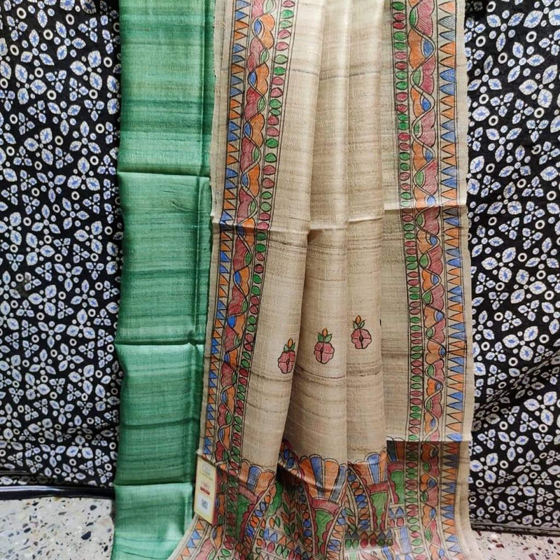 Pure Tussar Ghicha Madhubani 2pc Salwar Suit Material - Leheriya
