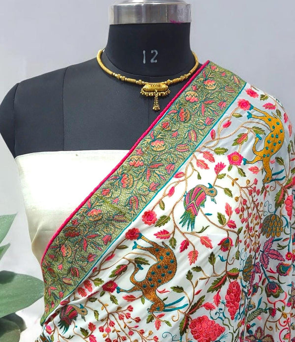 Pure Tussar Silk 2 pc Salwar Suit with Parsi Embroidery Work Georgette Dupatta - Leheriya