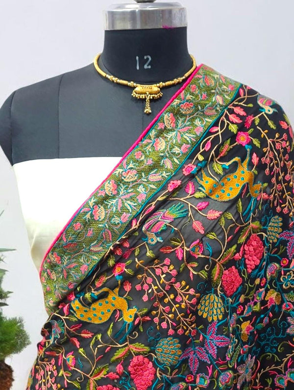 Pure Tussar Silk 2 pc Salwar Suit with Parsi Embroidery Work Georgette Dupatta - Leheriya