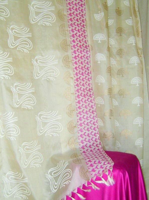 Pure Tussar Silk Hand Block Printed Three Piece Salwar Suit Material - Leheriya