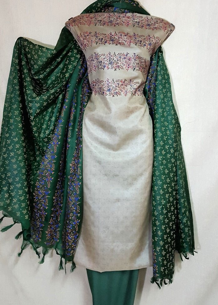 Pure Tussar Silk Hand Block Printed Three Piece Salwar Suit Material - Leheriya
