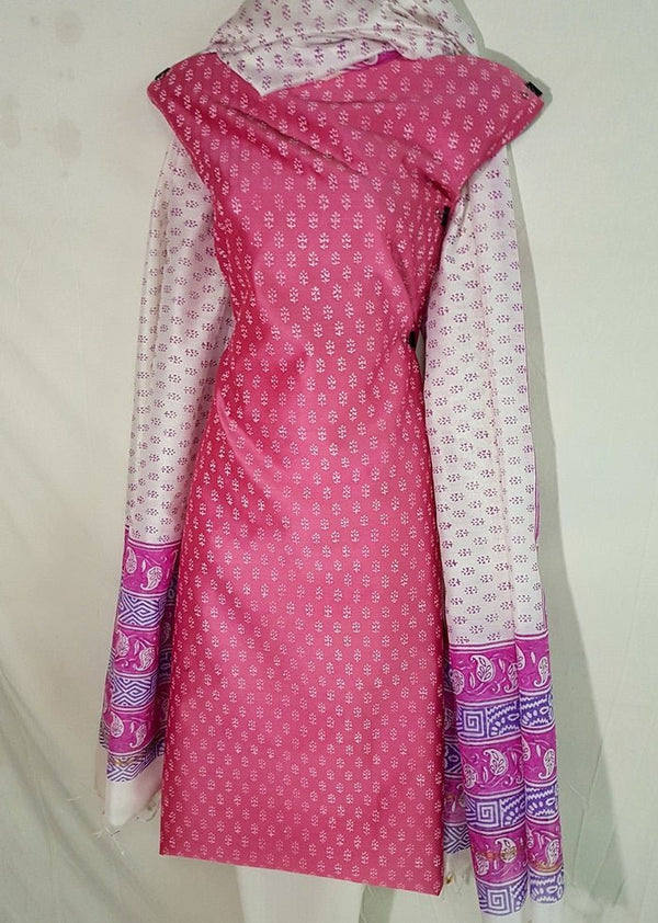 Pure Tussar Silk Hand Block Printed Three Piece Salwar Suit Material - Leheriya