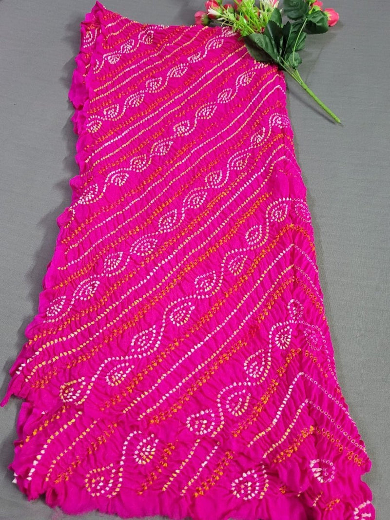 Rani Pink Pure Crepe Bandhani Dupatta - Leheriya
