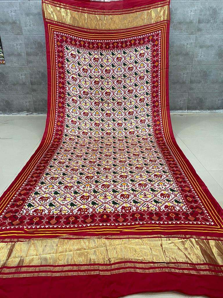 Ready to Ship Pure Silk Patola Digital Print Dupatta with Silk Tissue Pallu - Leheriya