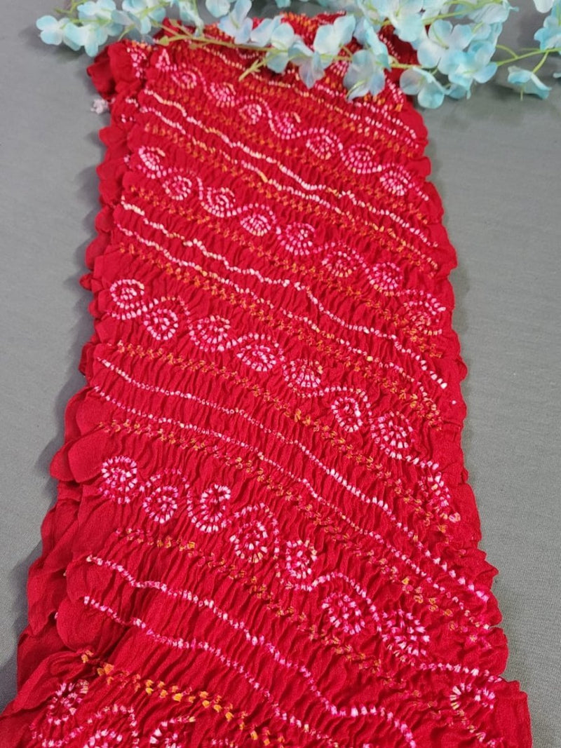 Red Pure Crepe Bandhani Dupatta - Leheriya