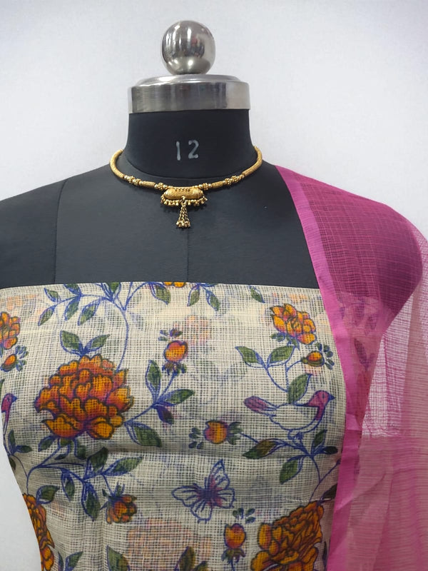 Screen Printed Kota Doria Cotton 3pc Salwar Suit - Leheriya