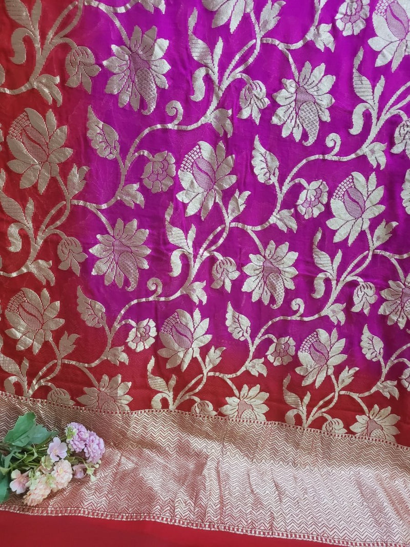 Silk Mark Certified Handloom Pure Georgette Water Zari Banarasi Dupattas - Leheriya