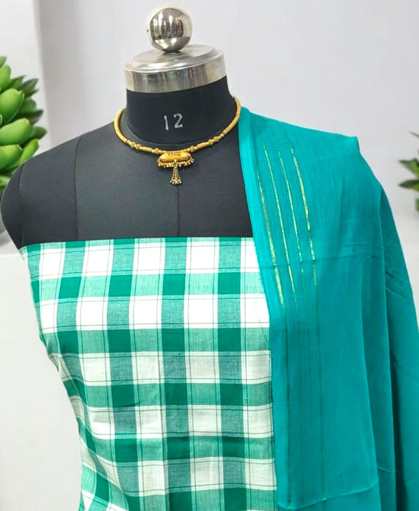 South Cotton 3 pc Unstitched Salwar Suit with South Cotton Dupatta - Leheriya