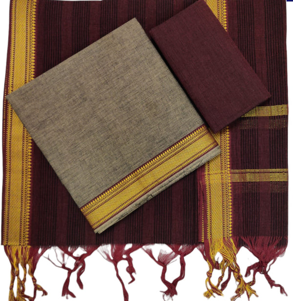 South Cotton Mangalgiri 3pc Salwar Suit - Leheriya