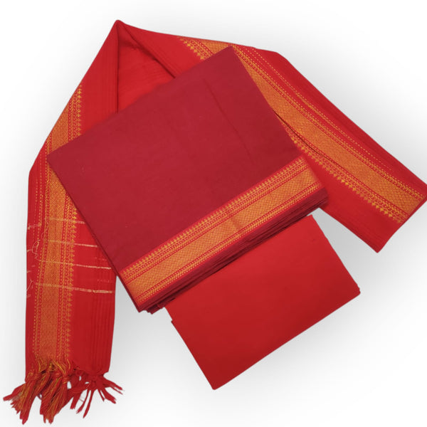 South Cotton Mangalgiri 3pc Salwar Suit - Leheriya