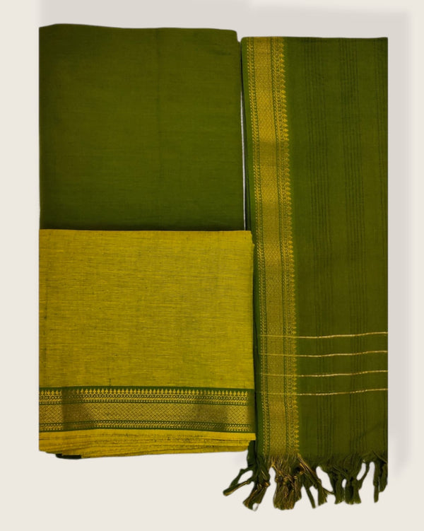 South Cotton Mangalgiri 3pc Salwar Suit - Leheriya