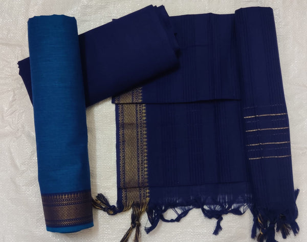 South Cotton Mangalgiri 3pc Salwar Suit - Leheriya