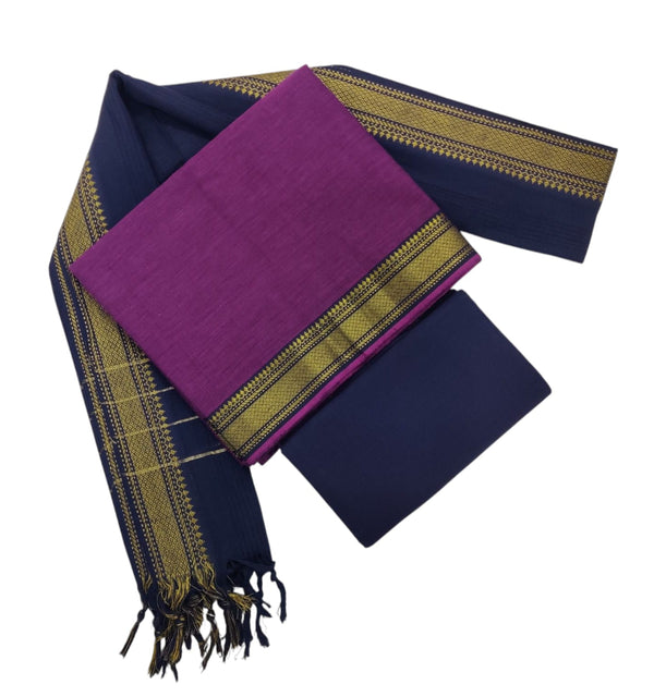South Cotton Mangalgiri 3pc Salwar Suit - Leheriya