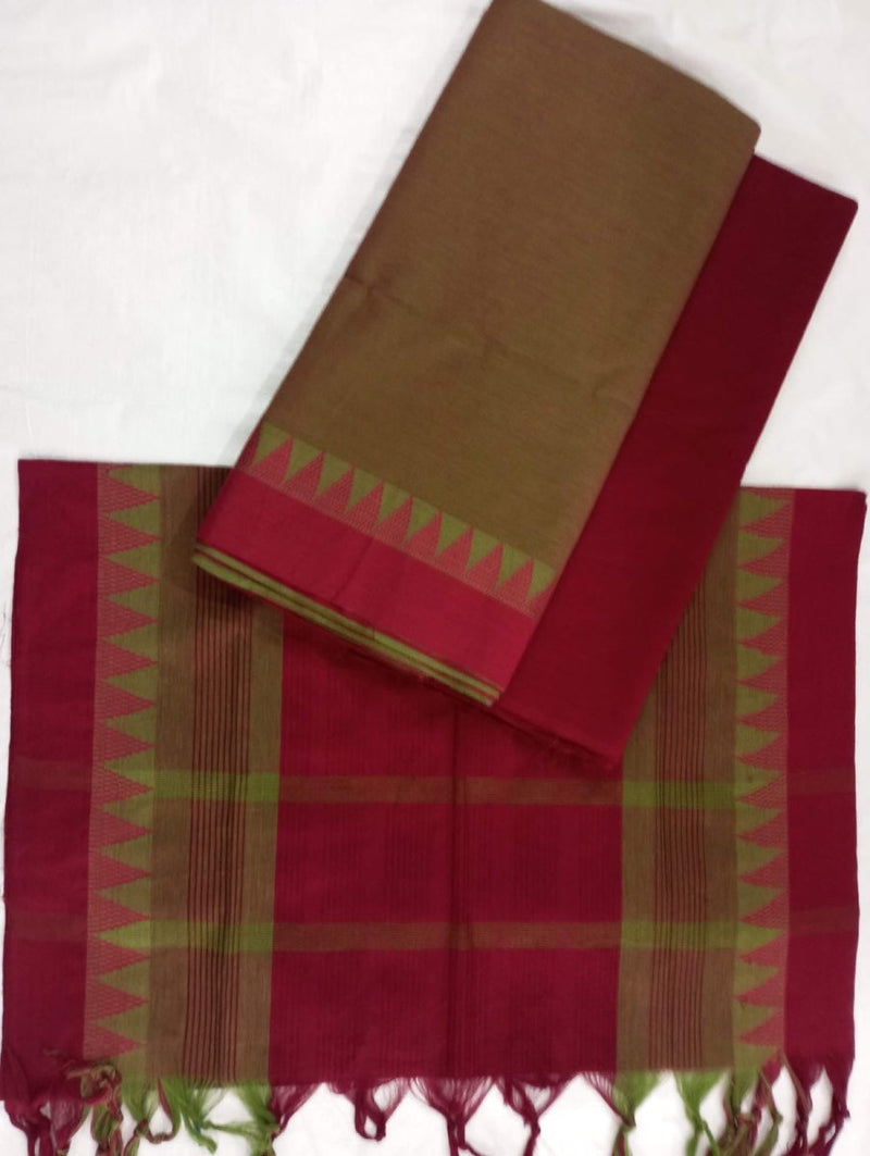 South Cotton Mangalgiri 3pc Salwar Suit | Color Orange & Pink | - Leheriya