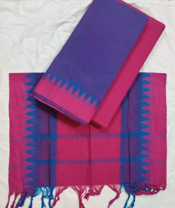 South Cotton Mangalgiri 3pc Salwar Suit | Green & Red | - Leheriya