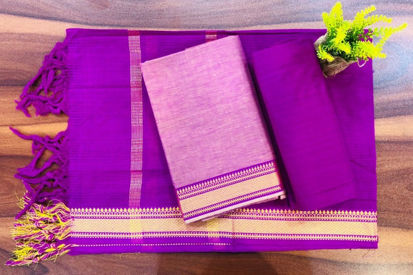 South Cotton Mangalgiri 3pc Salwar Suit | Light Orchid & Warm Purple | - Leheriya