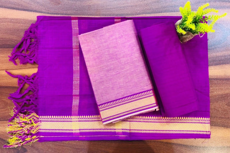 South Cotton Mangalgiri 3pc Salwar Suit | Light Orchid & Warm Purple | - Leheriya