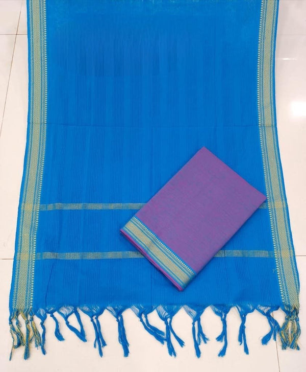 South Cotton Mangalgiri 3pc Salwar Suit | Purple & Blue | - Leheriya