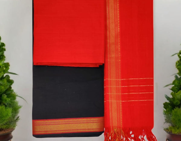 South Cotton Mangalgiri 3pc Unstitched Salwar Suit - Leheriya
