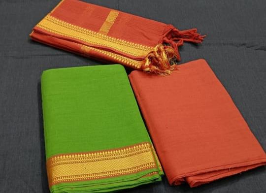 South Cotton Mangalgiri Salwar Suit with Nizam Border Green Red - Leheriya