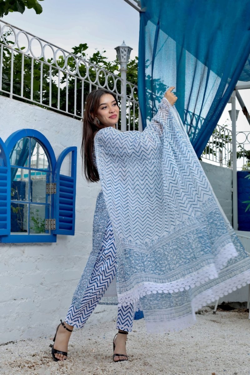 Unstitched 3 pc Kota Doria Cotton Salwar Suits - Leheriya