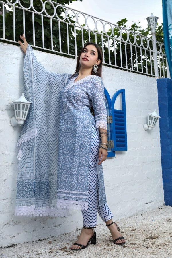 Unstitched 3 pc Kota Doria Cotton Salwar Suits - Leheriya