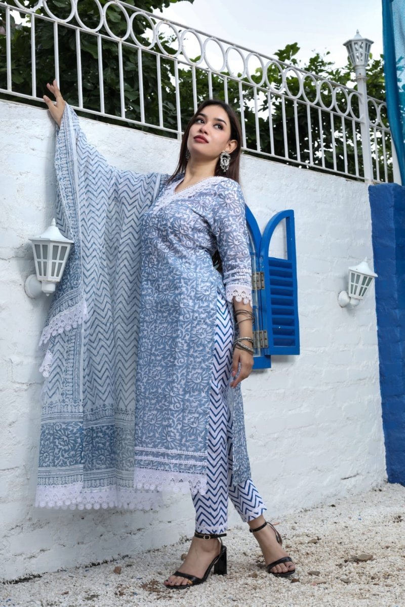 Unstitched 3 pc Kota Doria Cotton Salwar Suits - Leheriya