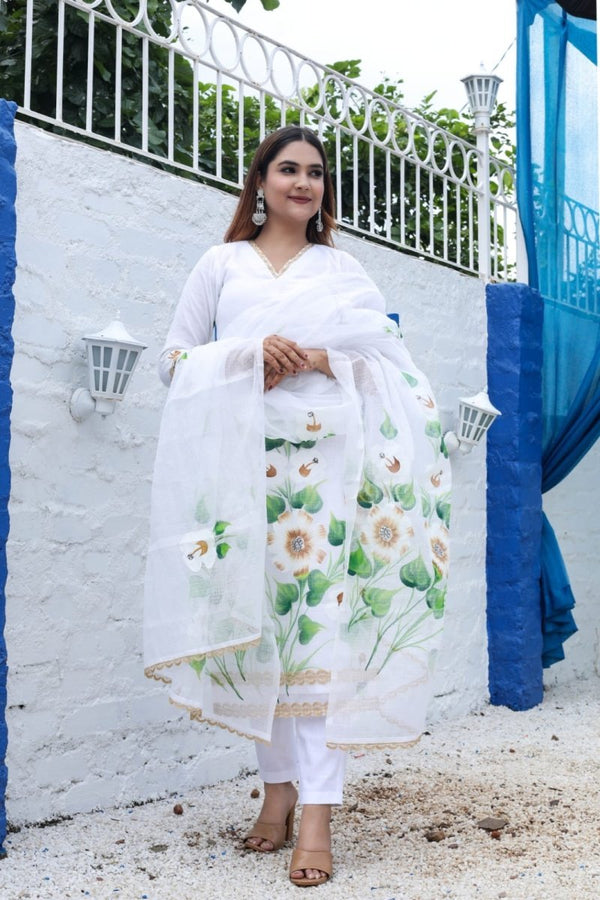 Unstitched 3 pc Kota Doria Cotton Salwar Suits - Leheriya