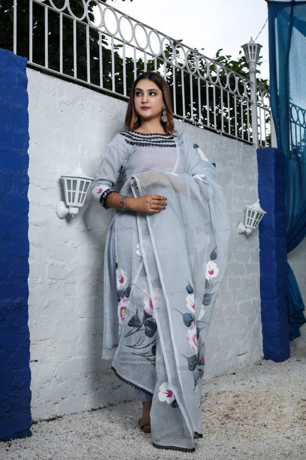 Unstitched 3 pc Kota Doria Cotton Salwar Suits - Leheriya