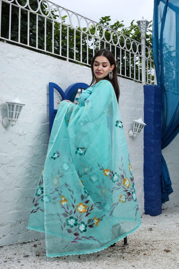 Unstitched 3 pc Kota Doria Cotton Salwar Suits - Leheriya