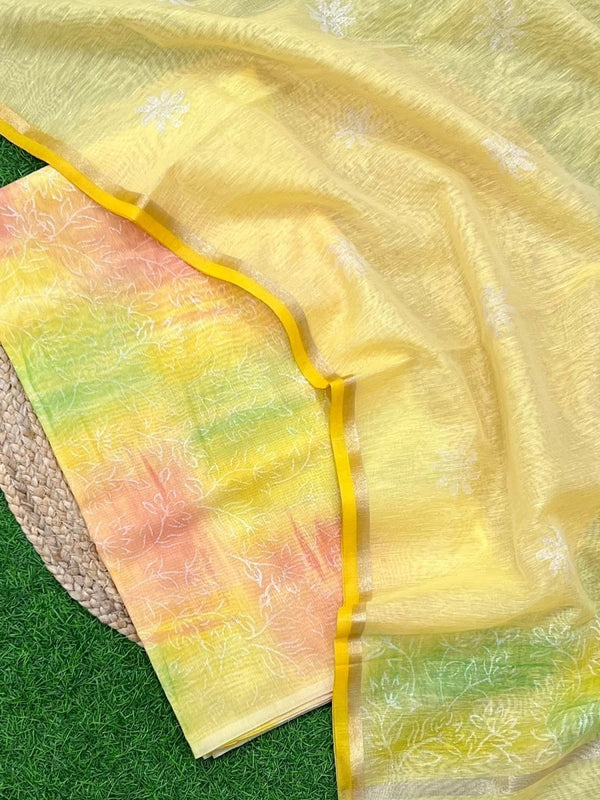 Unstitched 3 - Piece Linen Block Print Salwar Suit - Leheriya