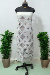 White Cotton Mirror Work Salwar Suit with Bandhani Dupatta and Bottom Purple Color - Leheriya