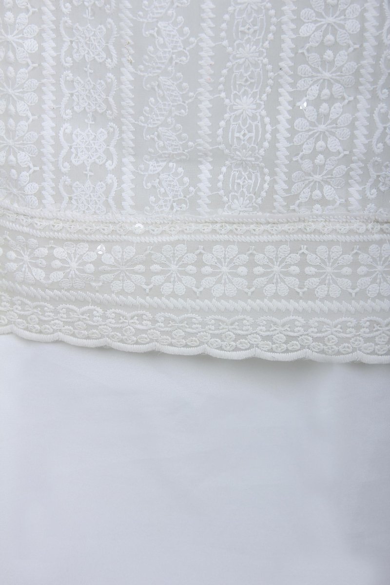 White Georgette Suit with Heavy Embroidery on Top and Dupatta - Leheriya