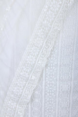 White Georgette Suit with Heavy Embroidery on Top and Dupatta - Leheriya