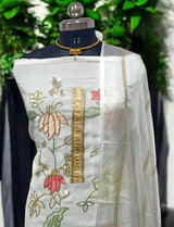 White Organza Golden Work 3 pc Salwar Suit - Leheriya