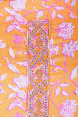 Yellow Floral Print Suit with Pink plain Chhifon Dupatta with Border and Pink Leheriya Bottom - Leheriya