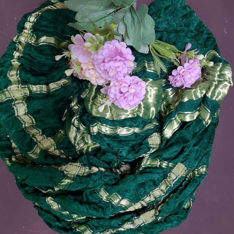 Green Pure Gaji Silk Gharchola Dupatta with Golden Zari Work