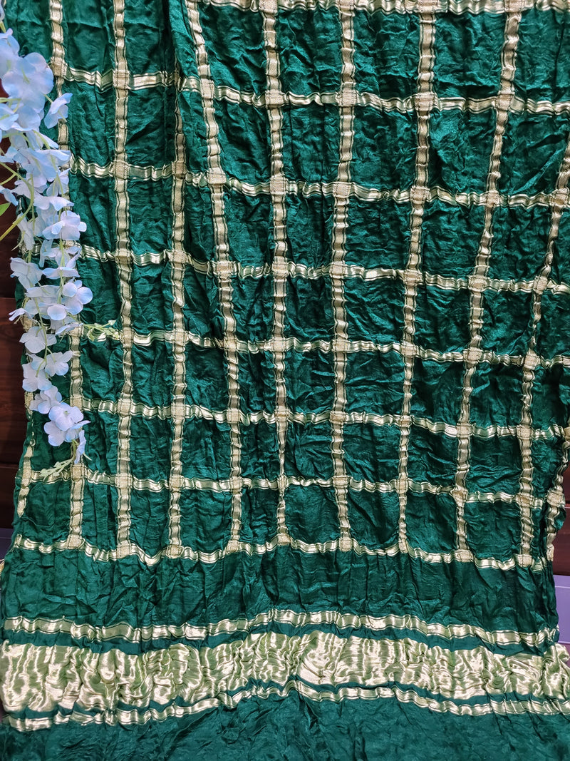 Green Pure Gaji Silk Gharchola Dupatta with Golden Zari Work