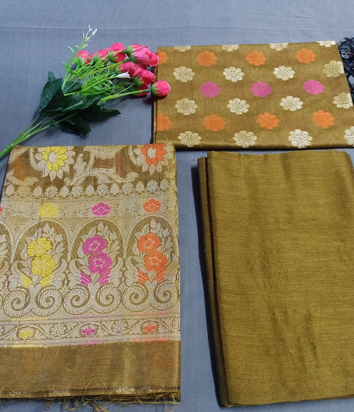 Pure Banarasi Mercerized Cotton Zari Weaved Unstitched Salwar Suit
