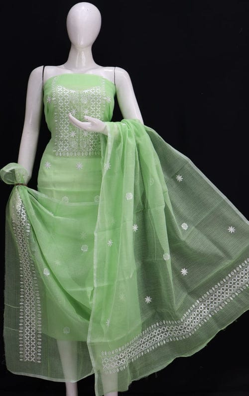 Light Green Kota Doria Salwar Suit with Embroidery