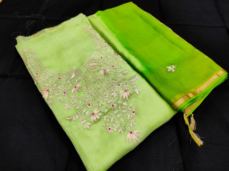 Kota Doria Pure Silk Salwar Suit with Hand Pittan Work