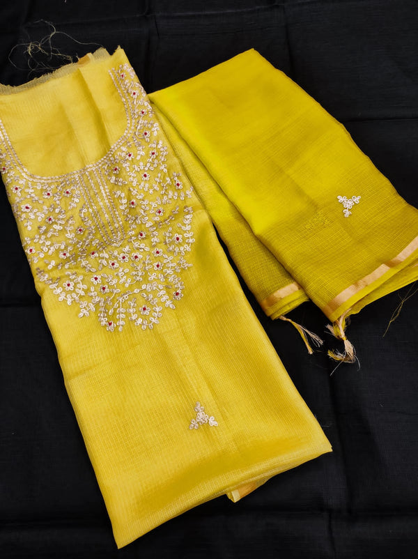 Kota Doria Pure Silk Salwar Suit with Hand Pittan Work
