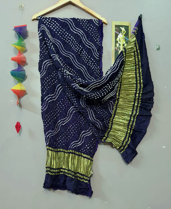 Modal Silk Leheriya Hand Made Bandhani Dupatta with Silk Tissue Pallu