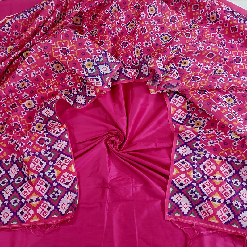 Premium Quality Plain Silk Suit with Patola Printed Chanderi Dupatta