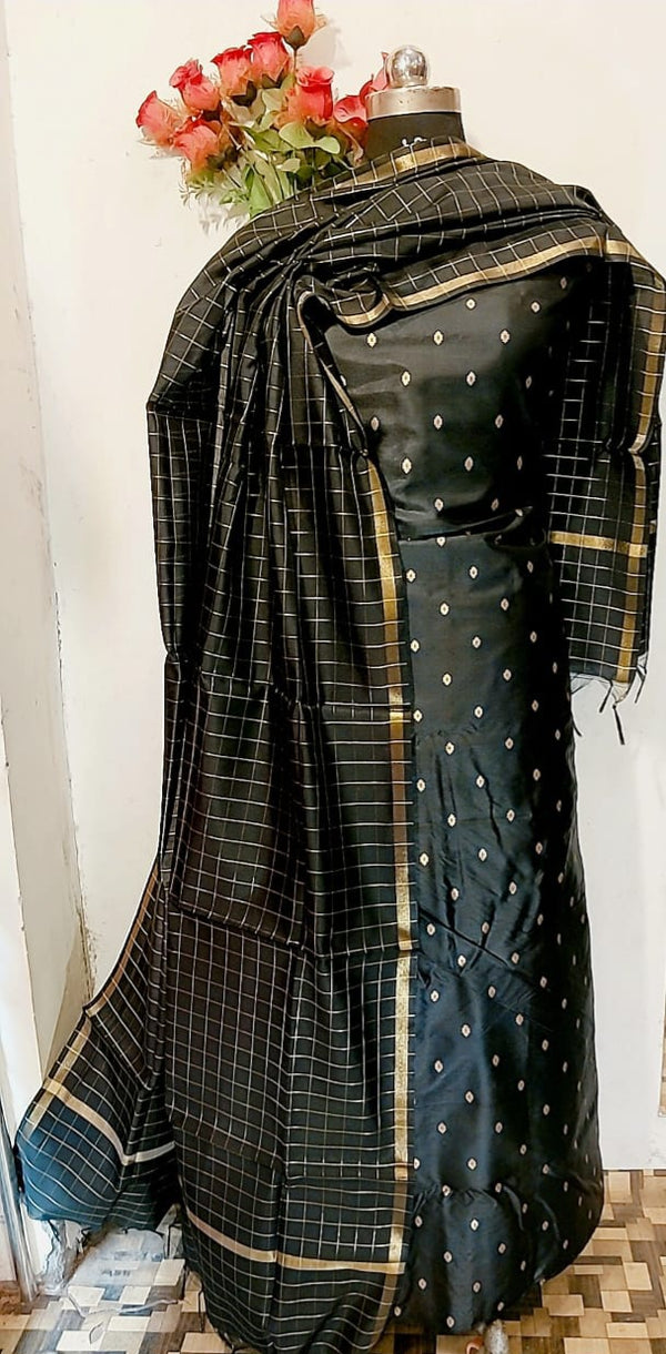 Banarasi Silk Zari Weaved Unstitched Salwar Suit