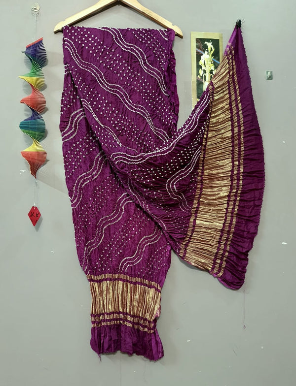 Modal Silk Leheriya Hand Made Bandhani Dupatta with Silk Tissue Pallu
