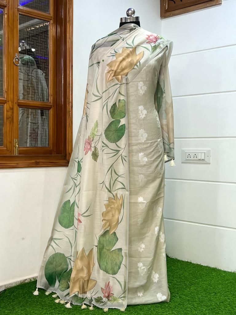 Banarasi Pure Resham Silk Chanderi Beautiful Pichwai Printed Salwar Suit
